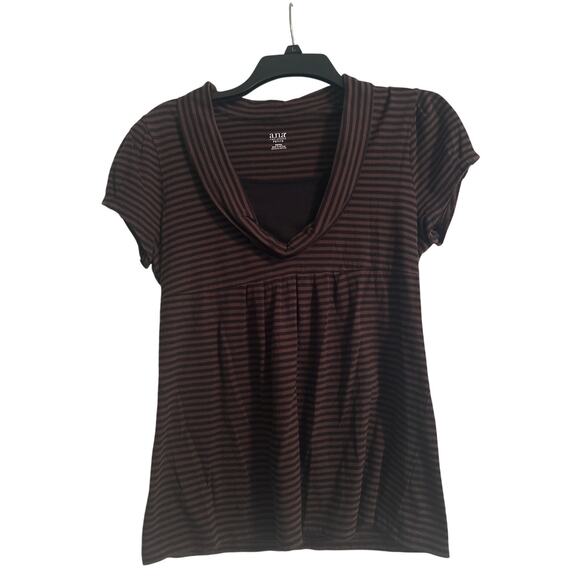 Vintage 1990s ANA Petite Brown/Black Stripe Layered Look Top Shirt Size PM - Picture 1 of 6